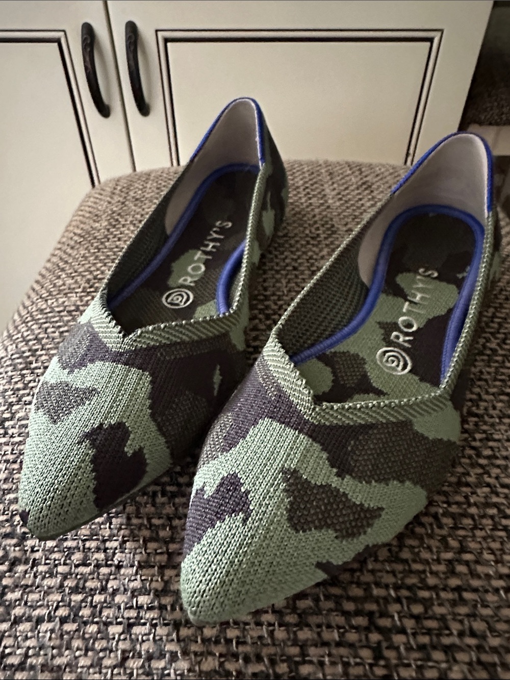 Rothy's Green and Black Camo Pointed Slip-On Flats